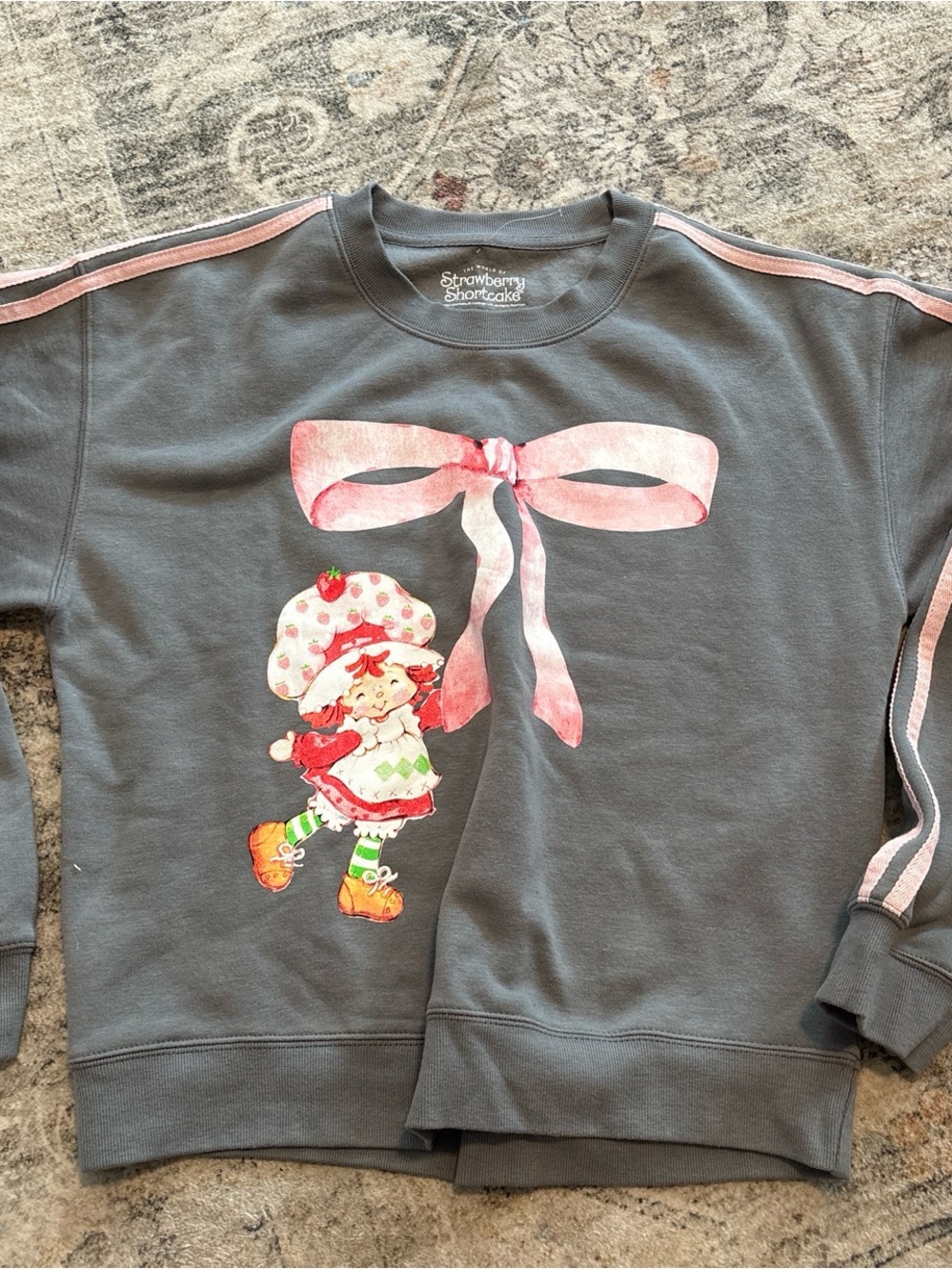 Strawberry Shortcake Charcoal Graphic Sweatshirt with Pink Bow